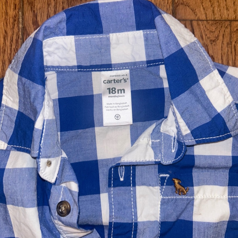 Blue Plaid Button-Down Flannel Shirt,18M - Picture 2 of 4